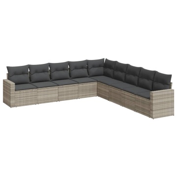Set canapele de grădină cu perne, 9 piese gri deschis poliratan - Img 2