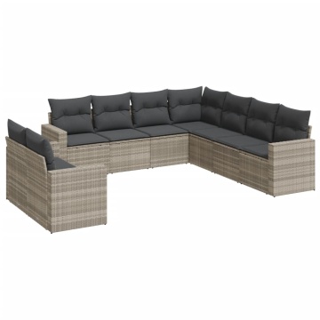 Set canapele de grădină cu perne, 9 piese gri deschis poliratan - Img 2