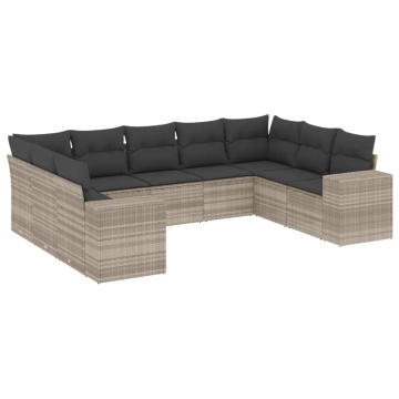 Set canapele de grădină cu perne, 9 piese gri deschis poliratan - Img 2