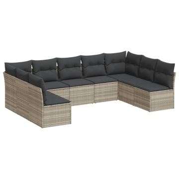 Set canapele de grădină cu perne, 9 piese gri deschis poliratan - Img 2