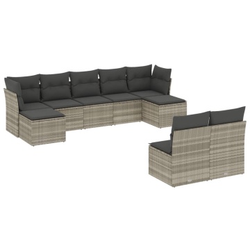 Set canapele de grădină cu perne, 9 piese gri deschis poliratan - Img 2
