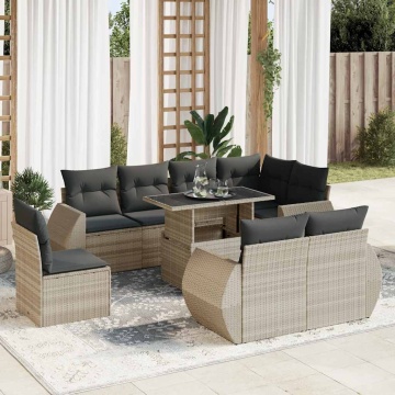 Set canapele de grădină cu perne, 9 piese gri deschis poliratan - Img 1