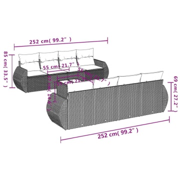 Set canapele de grădină cu perne, 9 piese gri deschis poliratan - Img 7