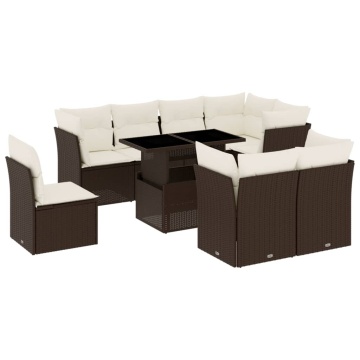 Set canapele de grădină cu perne, 9 piese, maro, poliratan - Img 2