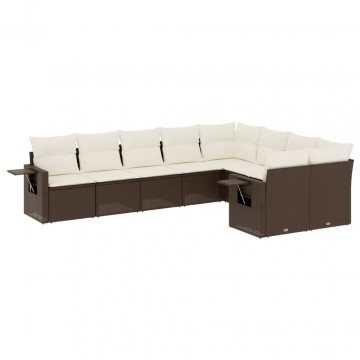 Set canapele de grădină cu perne, 9 piese, maro, poliratan - Img 2