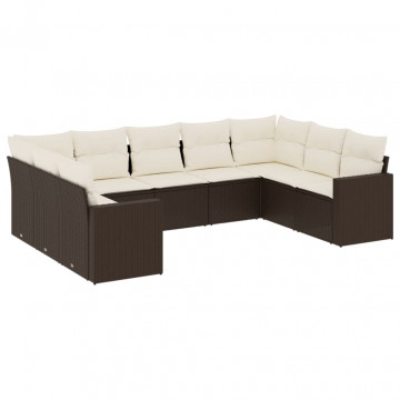 Set canapele de grădină cu perne, 9 piese, maro, poliratan - Img 2