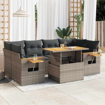 Set canapele grădină cu perne 7 piese gri poliratan/lemn acacia - Img 1
