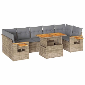 Set canapele grădină cu perne 8 piese bej poliratan/lemn acacia - Img 2