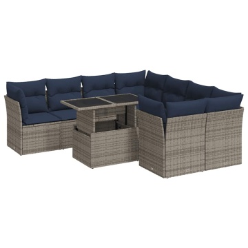 Set canapele grădină cu perne 9 piese gri poliratan/lemn acacia - Img 2