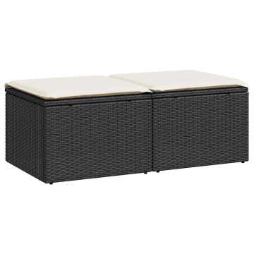 Set canapele grădină perne 2 piese negru, poliratan/lemn acacia - Img 2