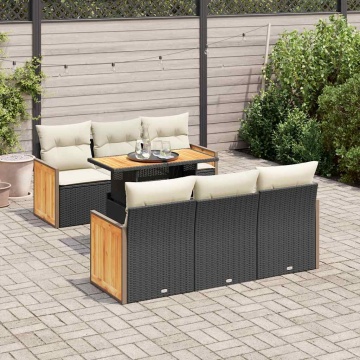 Set canapele grădină perne 7 piese negru, poliratan/lemn acacia - Img 1