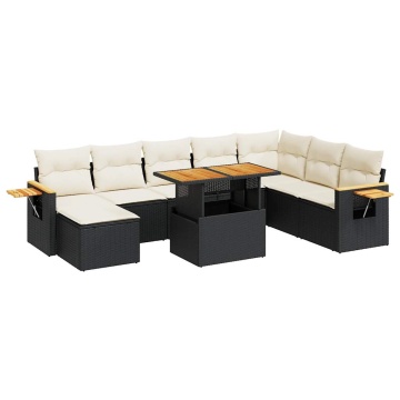 Set canapele grădină perne 7 piese negru, poliratan/lemn acacia - Img 2