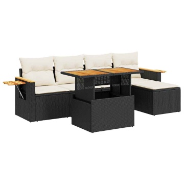 Set canapele grădină perne 7 piese negru, poliratan/lemn acacia - Img 2