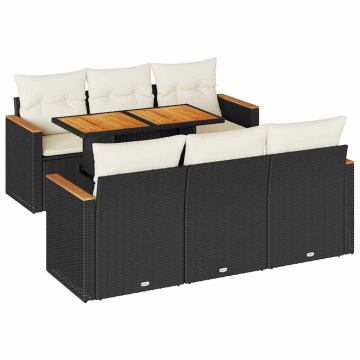 Set canapele grădină perne 7 piese negru, poliratan/lemn acacia - Img 2