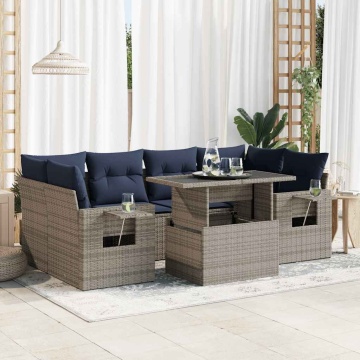 Set canapele grădină perne 7 piese negru, poliratan/lemn acacia - Img 1