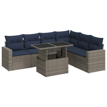Set canapele grădină perne 7 piese negru, poliratan/lemn acacia - Img 2