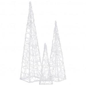 Set conuri decorative cu LED-uri, alb rece, 30/45/60 cm, acril - Img 8