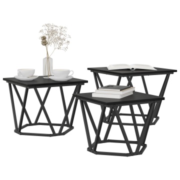 Set de 3 măsuțe de cafea din lemn de stejar negru - Img 3