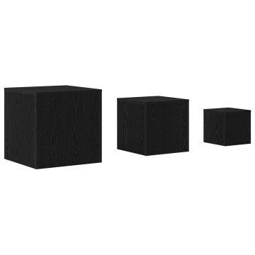 Set de 3 mese laterale stivuibile, stejar negru, lemn prelucrat - Img 2