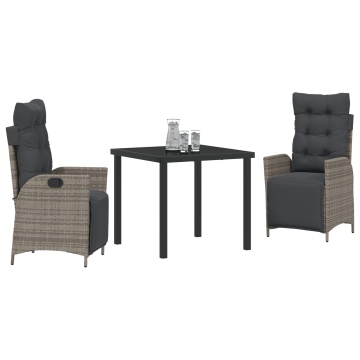 Set de 3 Piese de Dining pentru Grădină Gri Ratan Polipropilenic - Img 3