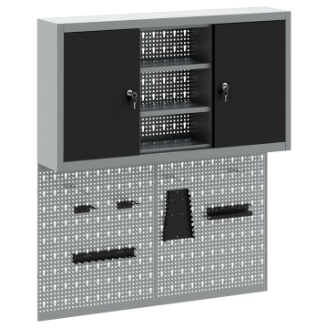 Set de Birou cu 3 Piese și Panou pentru Unelte Montat pe Perete Metal Negru - Img 2