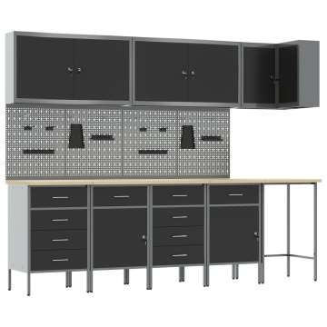 Set de Birou și Panou cu Umerașe 12 Piese Negru MDF și Metal - Img 2
