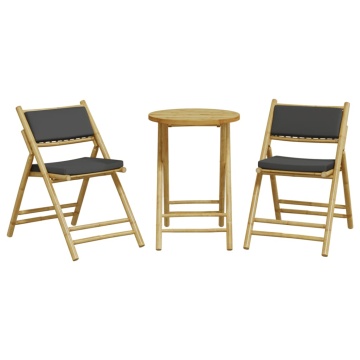 Set de bistro pliabil, 3 piese, cu perne gri închis, bambus - Img 4