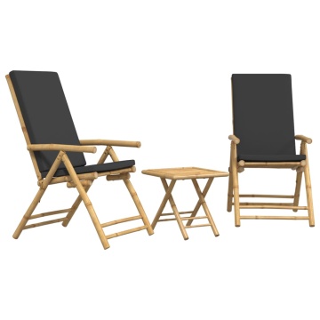 Set de bistro pliabil, 3 piese, cu perne gri închis, bambus - Img 2