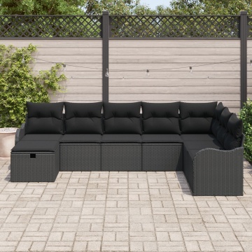 Set de Canapea de Grădină cu Perne Ratan Poli Negru, Canapea de Grădină cu 2 Locuri Perne Ratan Poli Negru - Img 3