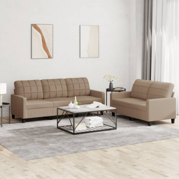 Set de canapele cu perne, 2 piese, cappuccino, piele ecologică - Img 1