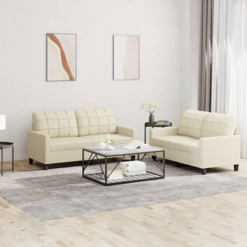 Set de canapele cu perne, 2 piese, crem, piele ecologică - Img 1
