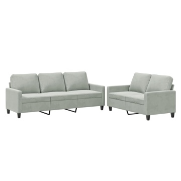 Set de canapele cu perne, 2 piese, gri deschis, catifea - Img 2