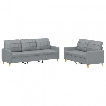 Set de canapele cu perne, 2 piese, gri deschis, textil - Img 2