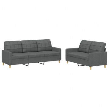 Set de canapele cu perne, 2 piese, gri închis, textil - Img 2