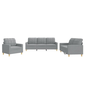 Set de canapele cu perne, 3 piese, gri deschis, textil - Img 2