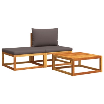 Set de canapele de grădină cu perne, 3 piese, lemn masiv acacia - Img 2