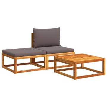 Set de canapele de grădină cu perne, 3 piese, lemn masiv acacia - Img 2