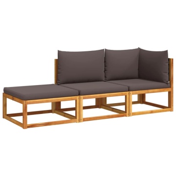 Set de canapele de grădină cu perne, 3 piese, lemn masiv acacia - Img 2