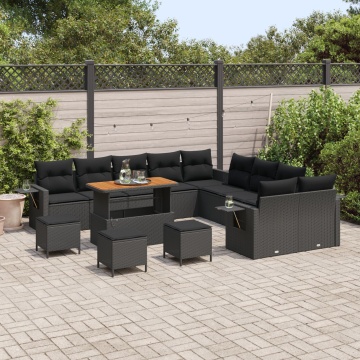 Set de canapele pentru grădină cu 13 piese și perne negre din ratan sintetic Acacia, Set de dining pentru grădină cu 3 piese și perne negre din ratan sintetic Acacia - Img 3
