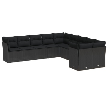 Set de canapele pentru grădină cu perne negre din poliratan acacia, Set de dining pentru grădină cu 3 piese cu perne negre din poliratan acacia - Img 2