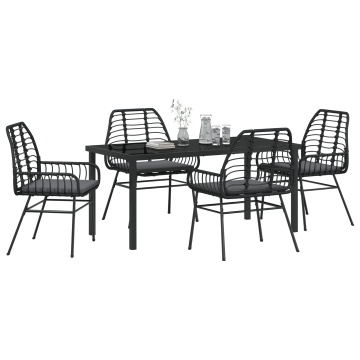 Set de dining de grădină 5 piese cu perne Negre din poliratan - Img 3