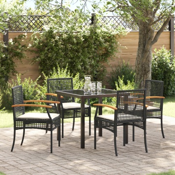 Set de Dining de Grădină 5 Piese cu Perne Negru Poliratan - Img 1