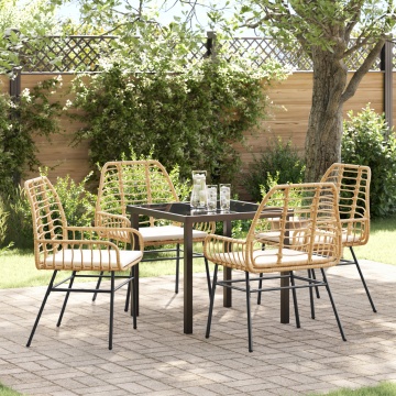 Set de dining de grădină cu 5 piese cu perne Maro Rattan Poli - Img 1