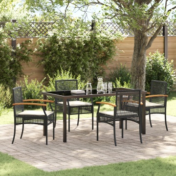 Set de Dining Grădină de 5 Piese cu Perne Negru Poliratan - Img 1