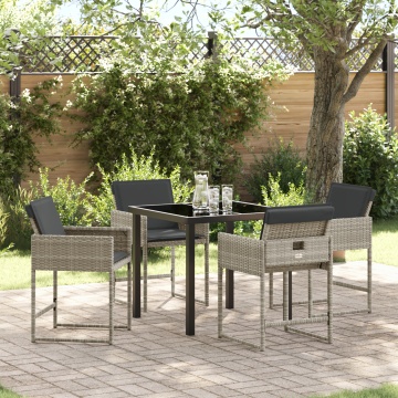 Set de dining în grădină cu 5 piese, cu perne, gri deschis, din ratan polimer - Img 1