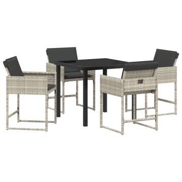 Set de dining în grădină cu 5 piese, cu perne, gri deschis, din ratan polimer - Img 2