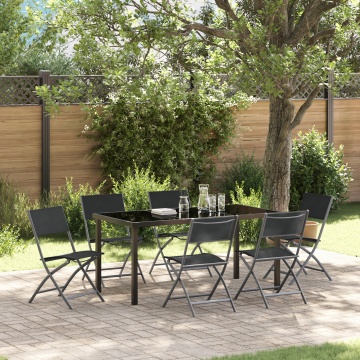 Set de Dining pentru Grădină 7 Piese Negru Textil și Oțel - Img 1