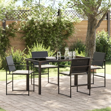 Set de Dining pentru Grădină cu 5 Piese cu Perne Negru Poliratan - Img 1
