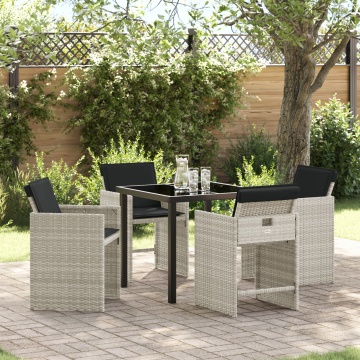 Set de dining pentru grădină cu 5 piese și perne Gri deschis Poliratan - Img 1