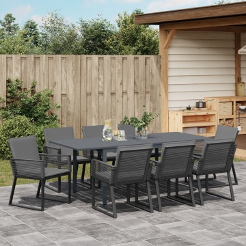 Set de dining pentru grădină cu perne Rattan PE negru, Masa extensibilă pentru grădină antracit (140-210)x90x73 cm oțel - Img 4